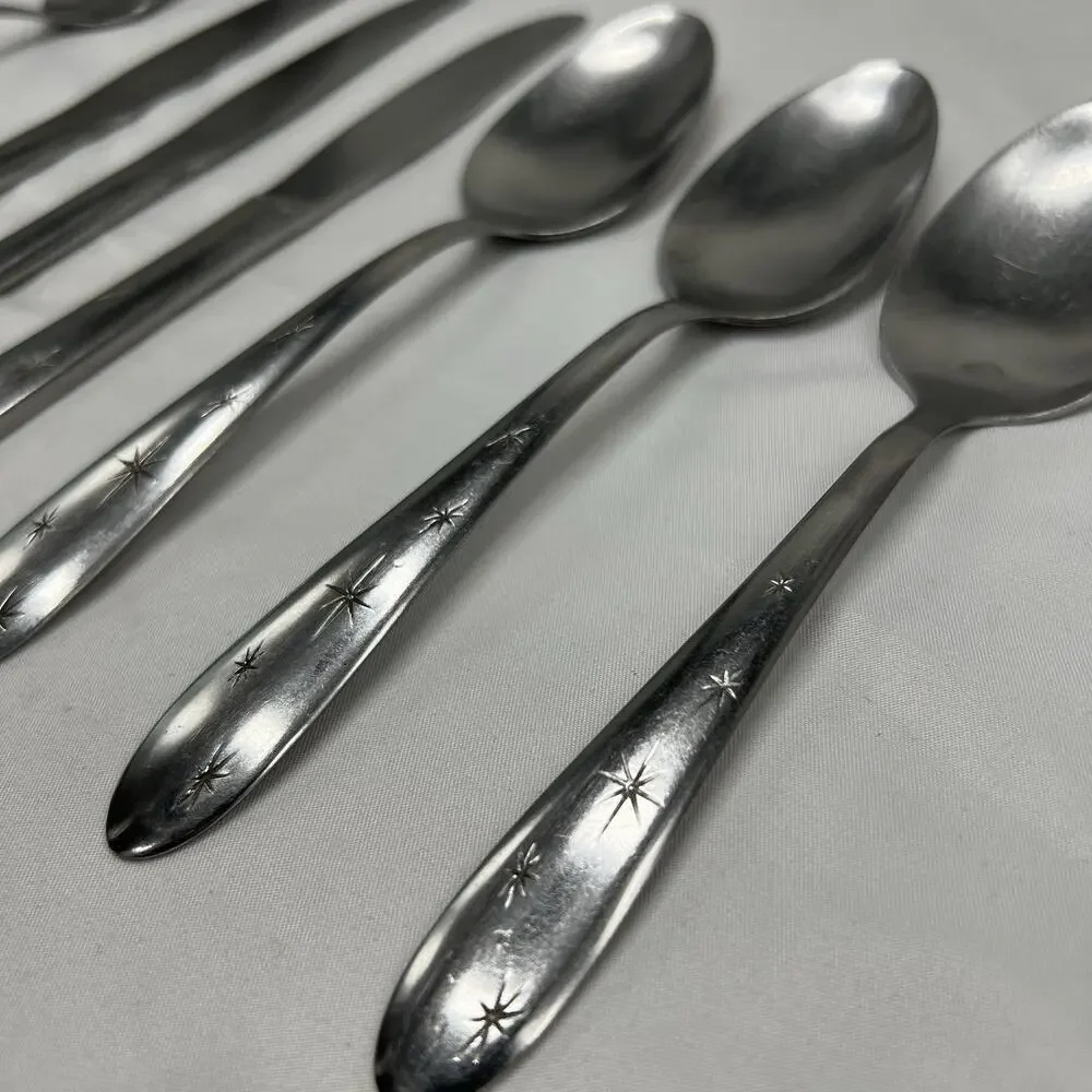 MARCREST atomic Starburst Flatware 3 Tablespoons, 3 Knives, 1 Teaspoon VTG MCM - Picture 1 of 7